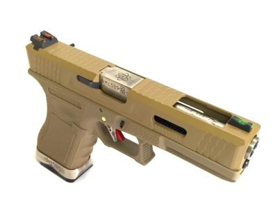 Купити Страйкбольний пістолет WE Glock 18 V2 Force Blowback w/ magwells (Tan slide and silver barrel) в магазині Strikeshop