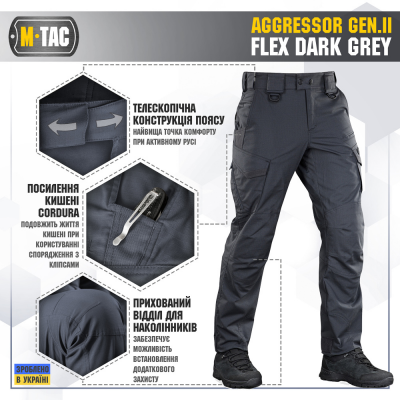 Штани M-Tac Aggressor Gen.II Flex Dark Grey Size 36/32